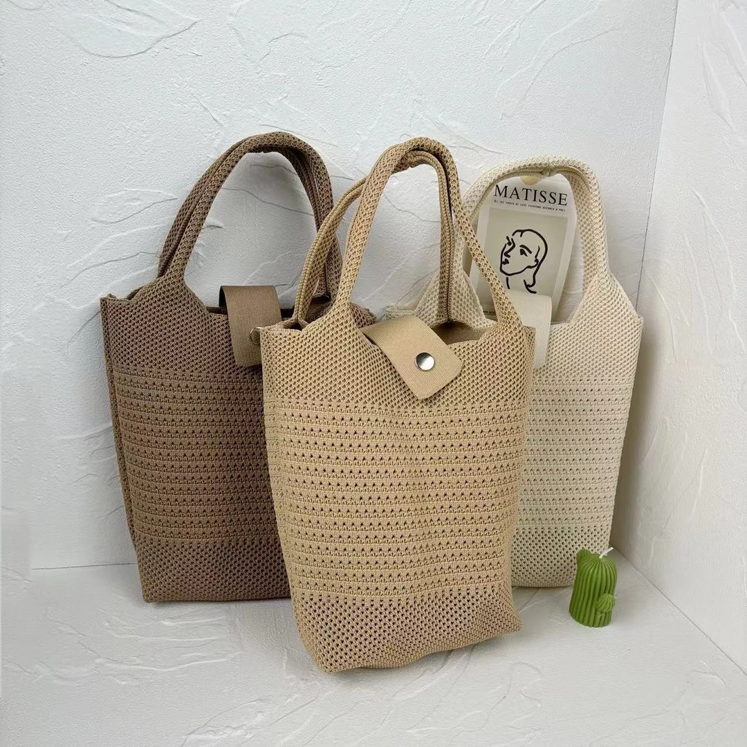 新款夏天通勤针织包手提森林系休闲大容量女包沙滩包手提单肩包