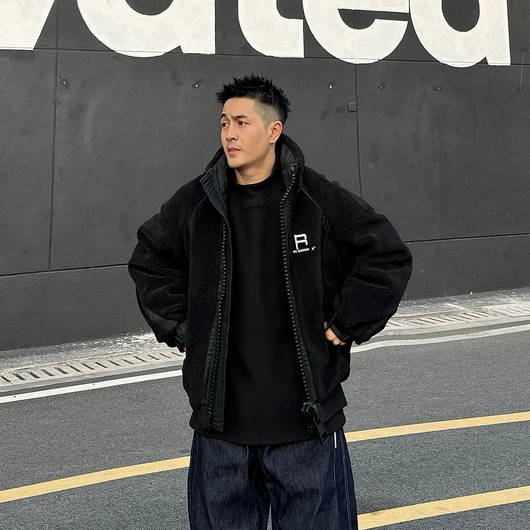 到位男装冬季美式大拉链设计摇粒绒加厚羽绒服潮牌宽松外套H24031