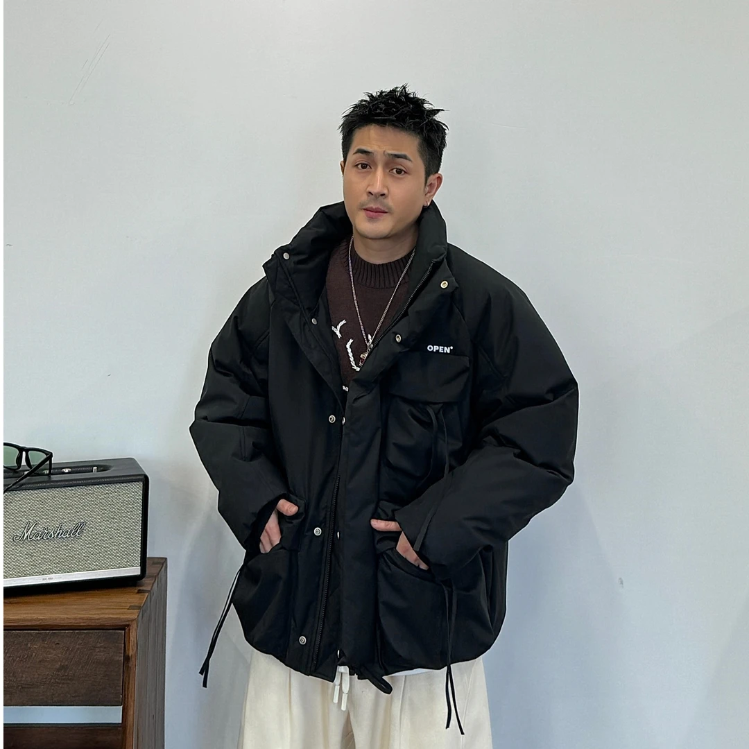 到位男装秋冬经典休闲宽松连帽羽绒外套N1701