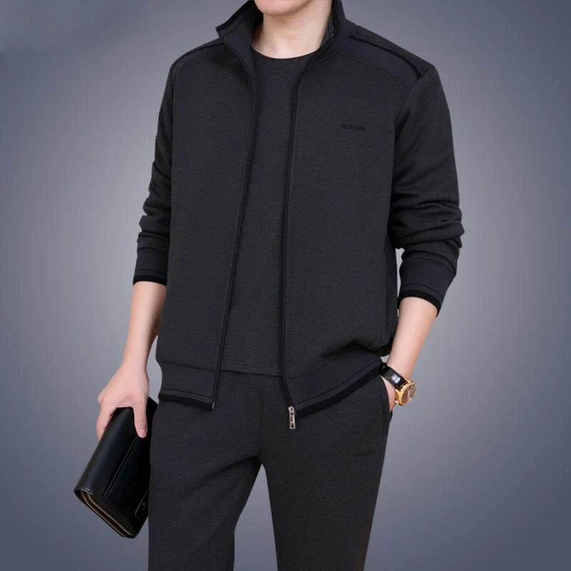 新款运动套装男春秋运动服套装男装三件套爸爸装中老年男士套装棉