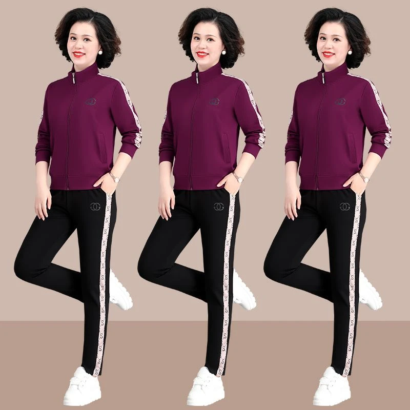 中老年运动套装女春秋季冬季女装妈妈装三件套广场舞运动服新款