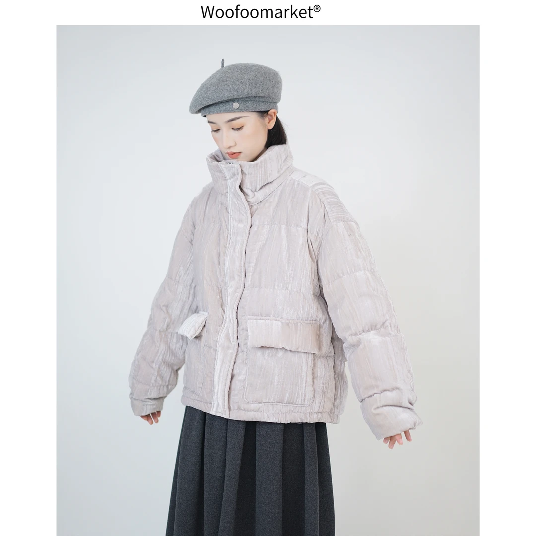 【海街日集】丝绒肌理感冬季保暖厚外套女冬季休闲面包服 WT222