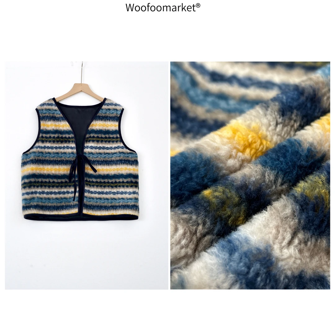 清！【海街日集】北欧几何~复古撞色花纹毛绒马夹女秋冬 MJ140