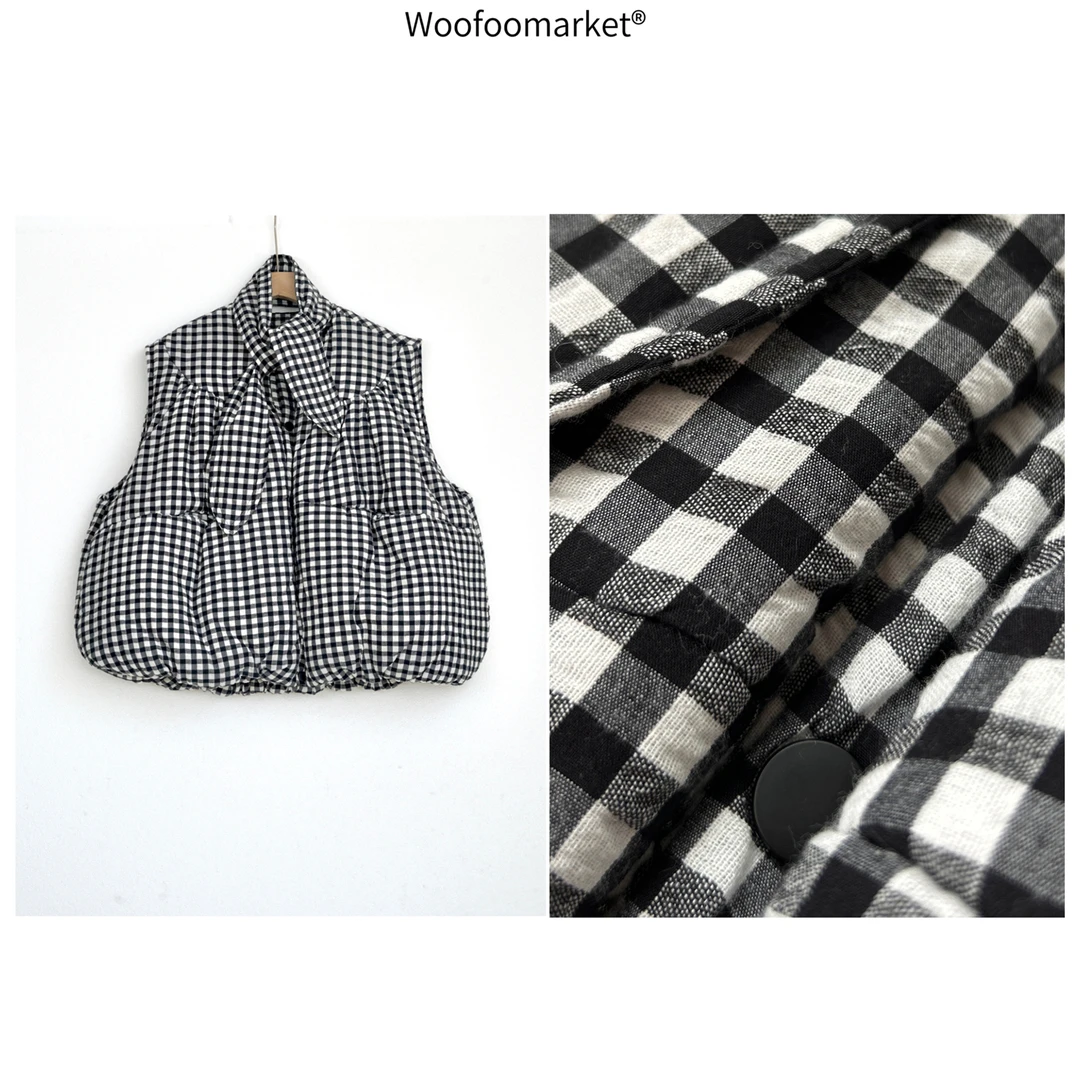 【海街日集】黑白格厚实花苞型棉马夹女冬季/小围脖 MJ143