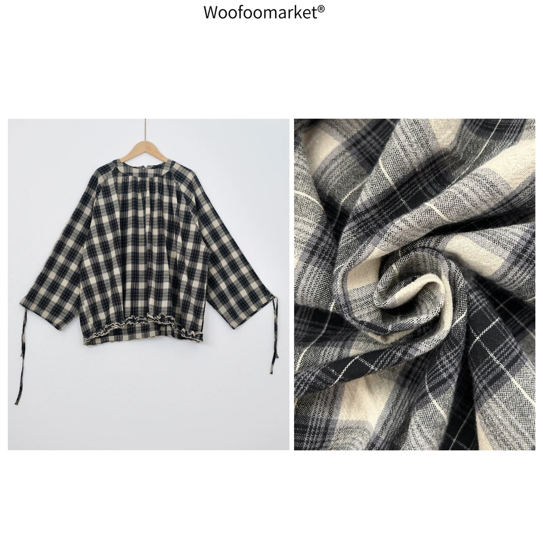 清！【海街日集】宽松格纹森系长袖衬衫女秋季 CY596