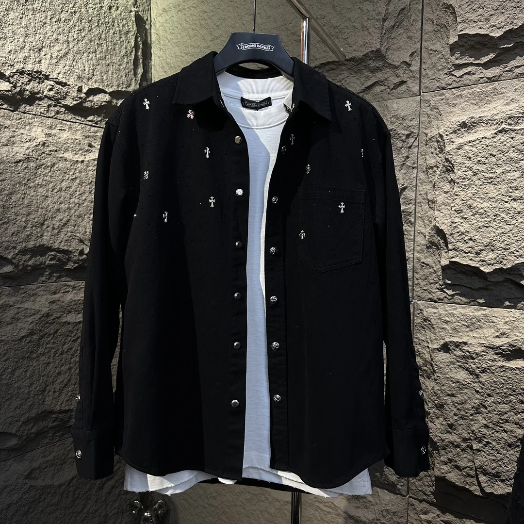 【6756】满天星牛仔翻领长袖衬衫外套男女同款