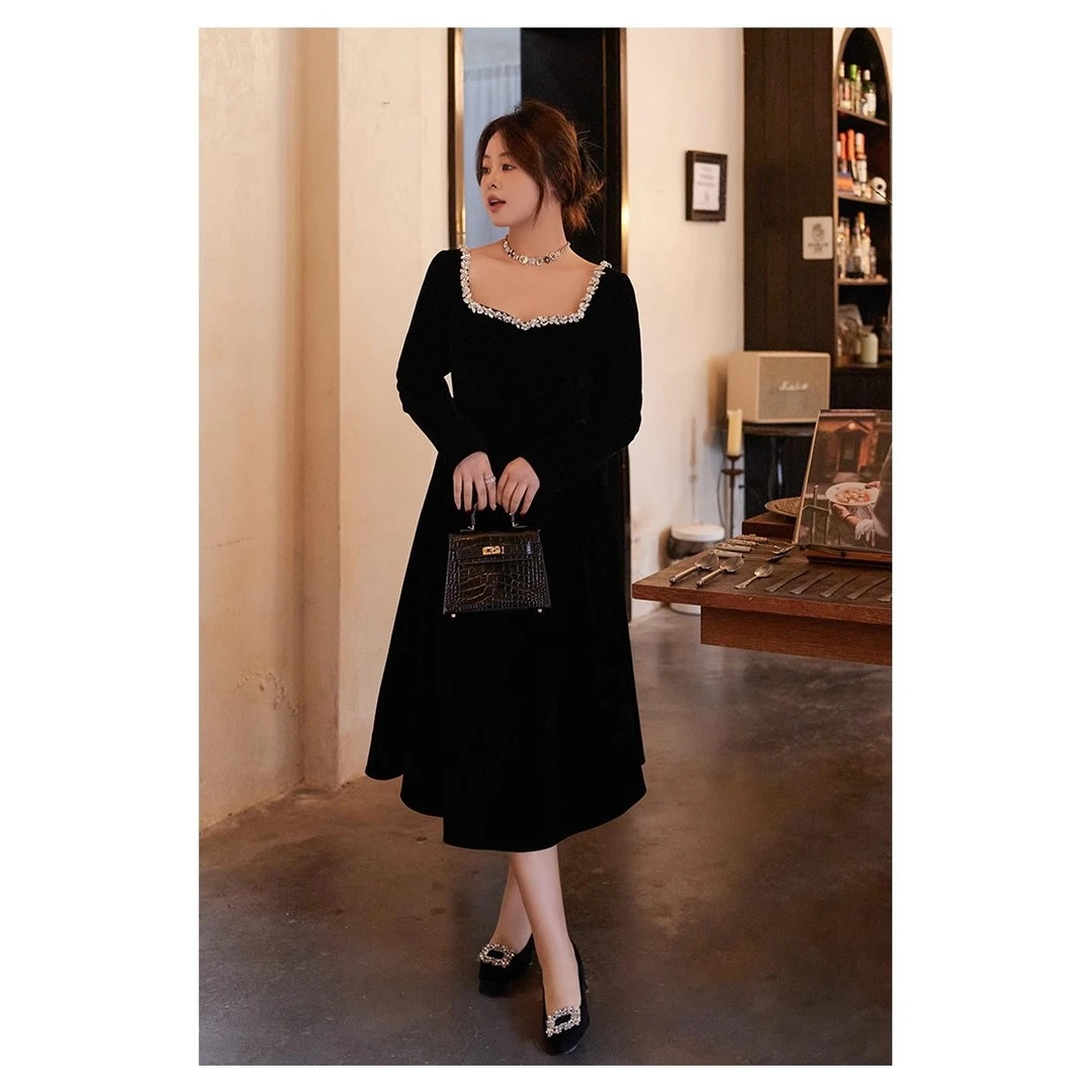 清-大码女装法式方领钻链公主裙大码百分百0255