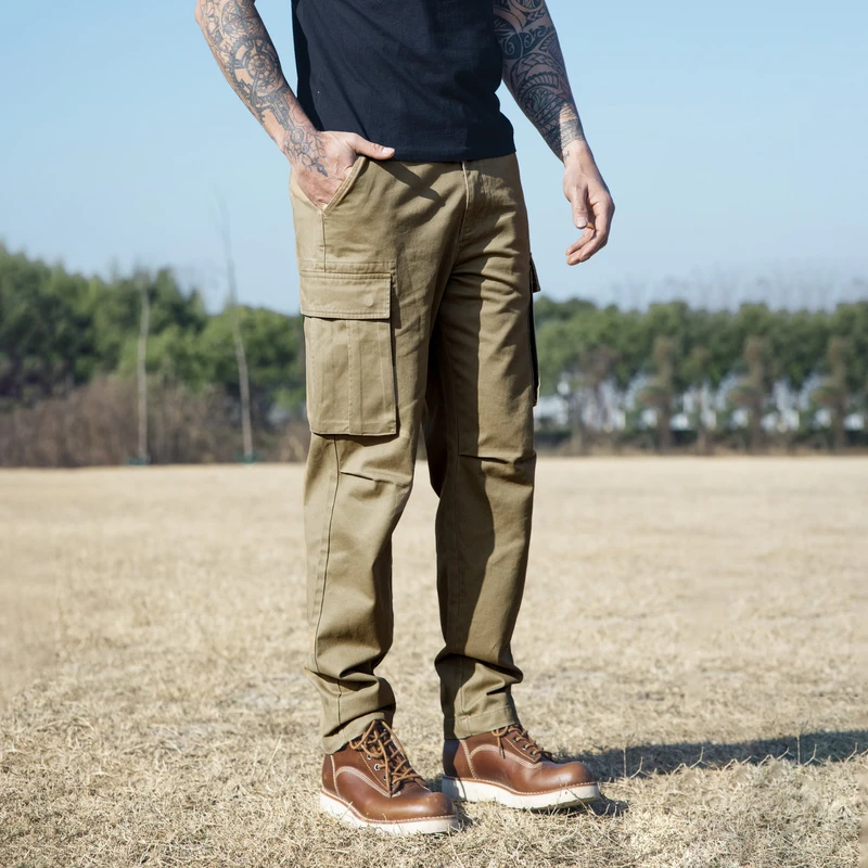 AKCLUB春秋男装美式复古重磅全棉直筒休闲工装腿袋长裤男 2212222