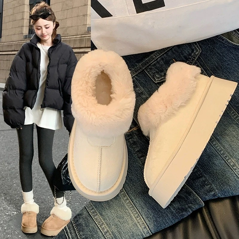 新百伦皮毛一体雪地靴女冬季2024新款防滑东北棉靴加绒保暖棉鞋子