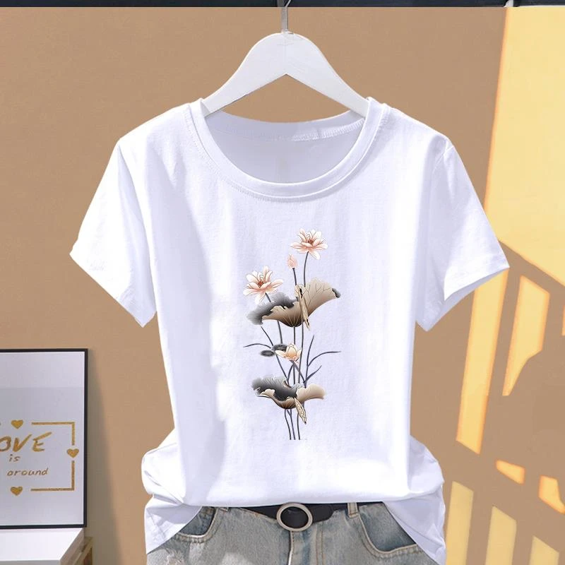 上衣印花流行网红爆款女时尚显瘦花朵可爱网红通勤洋气ins短袖T恤