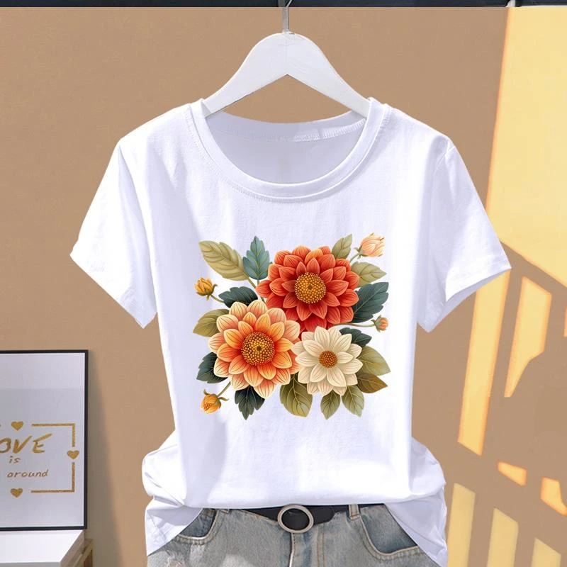 时尚女外穿夏装印花通勤上衣ins韩版休闲个性薄款可爱圆领短袖T恤