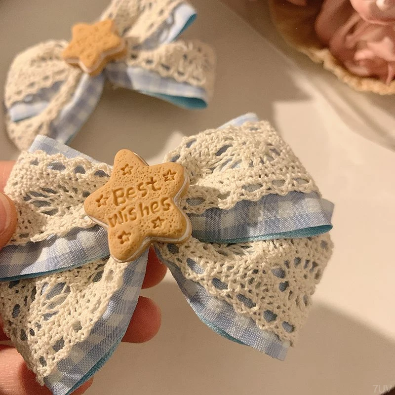 奶蓝色星星蝴蝶结蕾丝发夹女刘海侧边发卡发饰少女心可爱鸭嘴夹子
