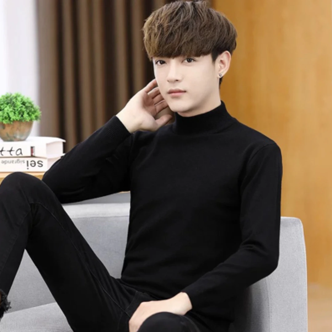 半高领男士纯色针织衫秋冬季新款休闲高端打底衫男长袖潮流修身