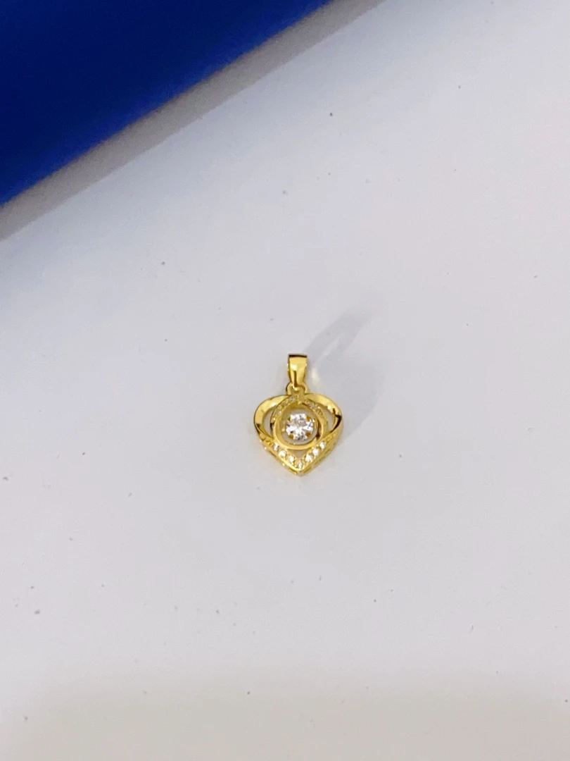 吊坠足银 足银镂空爱心（黄色）镶嵌时尚潮流简约会跳动的心吊坠