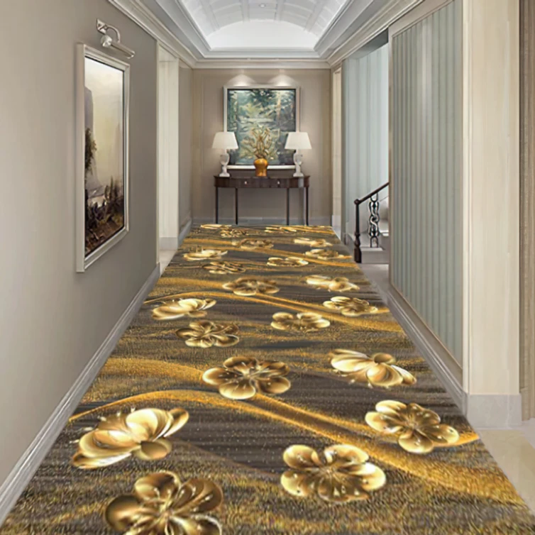 奢华欧式客厅走廊地毯酒店长条床边毯大面积防滑地毯过道吸水地垫