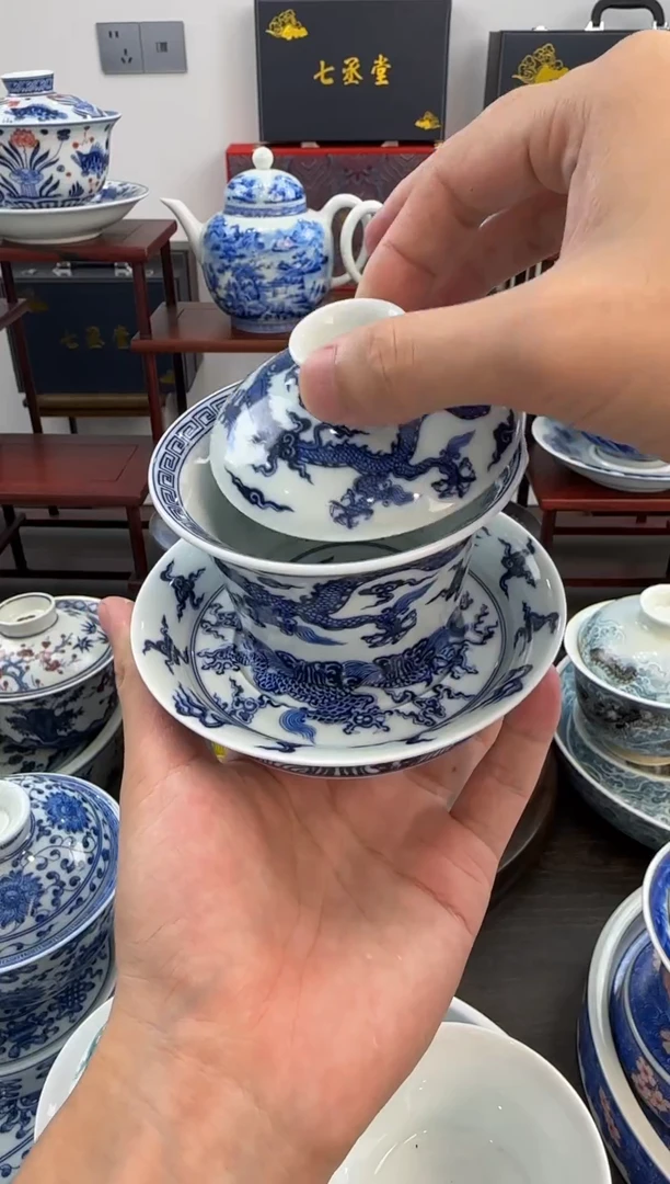 【闪购商品】景德镇高温瓷景德镇发@宣德龙三才盖碗