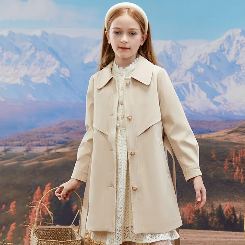 儿童外套童装中大童春秋洋气时尚中长款英伦风时髦女童秋季女孩