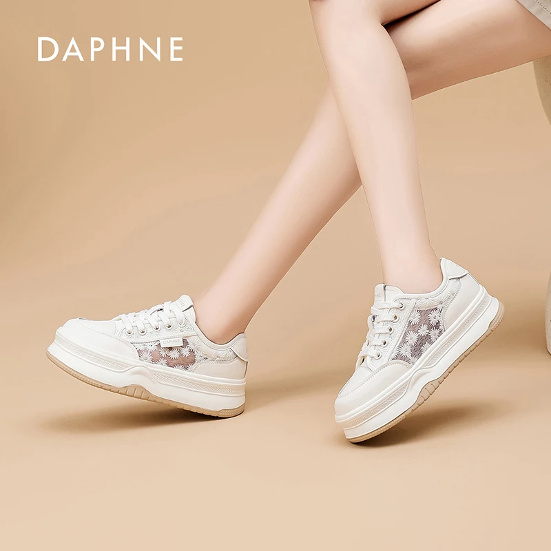 达芙妮网鞋女透气网面夏季舒适百搭运动户外系带时尚休闲小白鞋