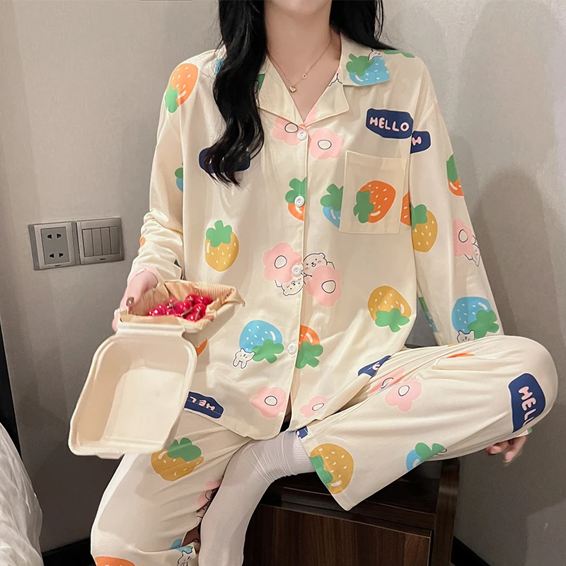 睡衣女春秋季长袖网红风2024年新款甜美风女生棉质透气家居服夏款