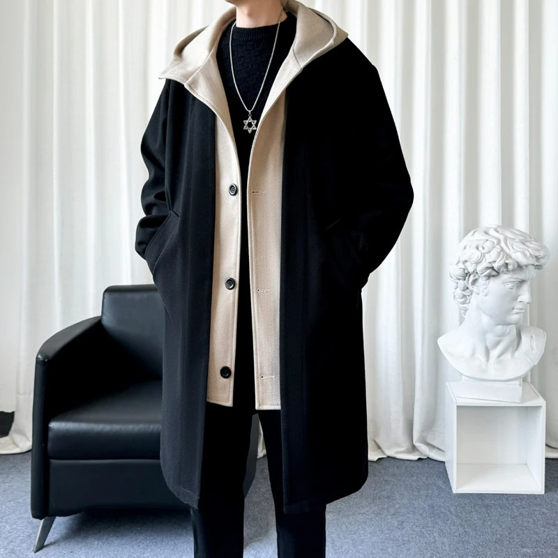 男士风衣外套男中长款秋冬大衣男款长款大码男装2024新款毛呢大衣