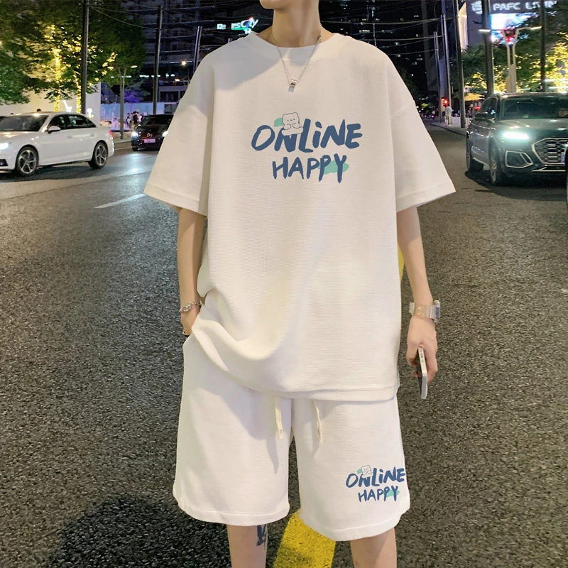 夏季16-18短袖t恤套装潮牌薄款青少年男孩高中生运动服帅气两件套
