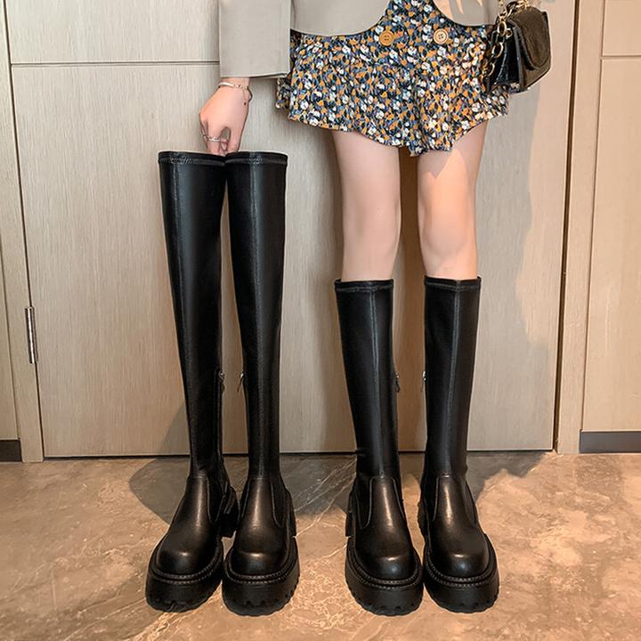 ZHIYU 长腿担当 厚底圆头 弹力瘦瘦靴5.5cm