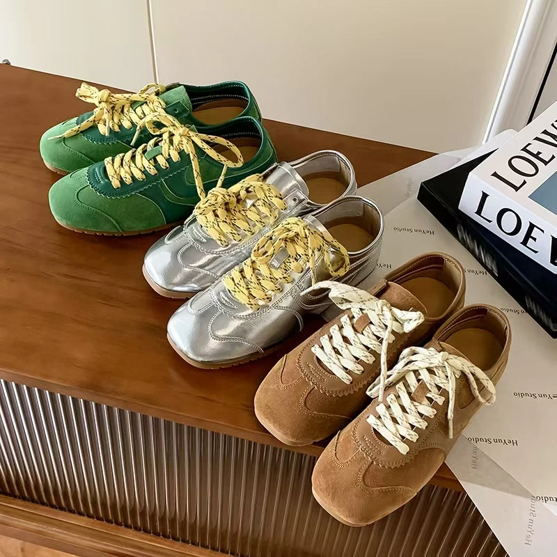 ZHIYU 时尚系带拼色百搭复古女休闲德训鞋 2.5CM