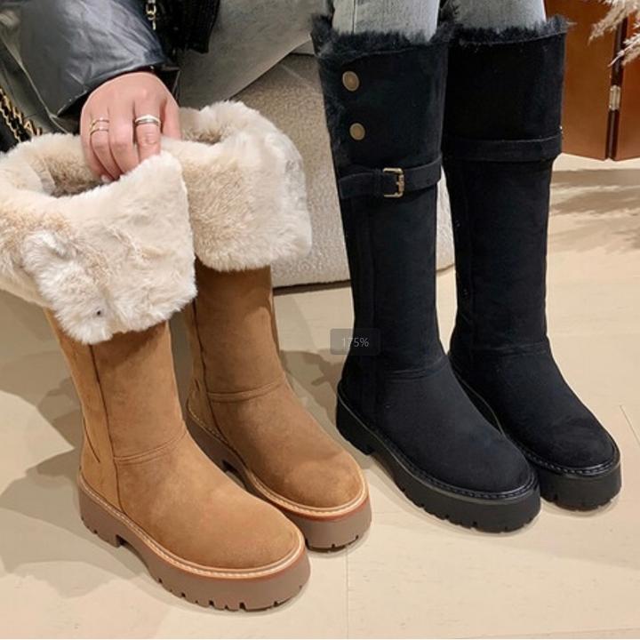 ZHIYU 加绒保暖高筒可翻折厚底雪地靴 5CM