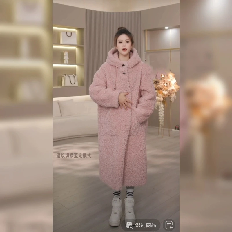 冬季加厚保暖毛毛外套2024新款设计感连帽过膝长款百搭宽松大衣女