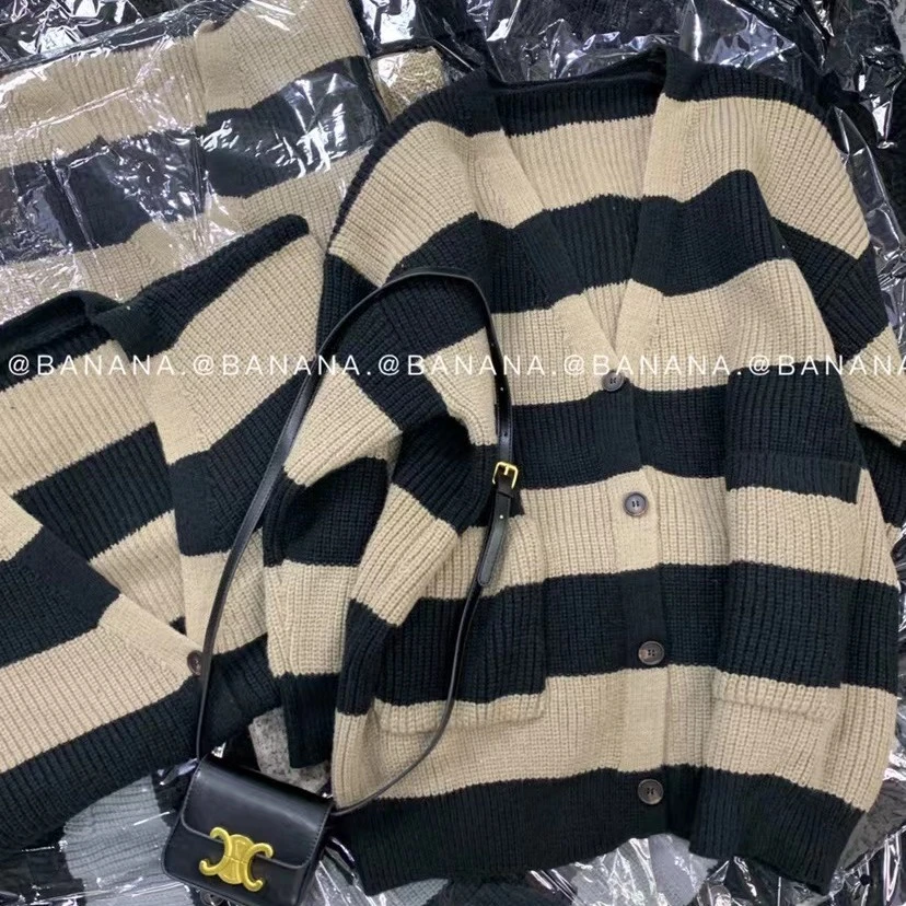 大码秋冬时尚百搭条纹宽松针织开衫外套9926（110-210斤）