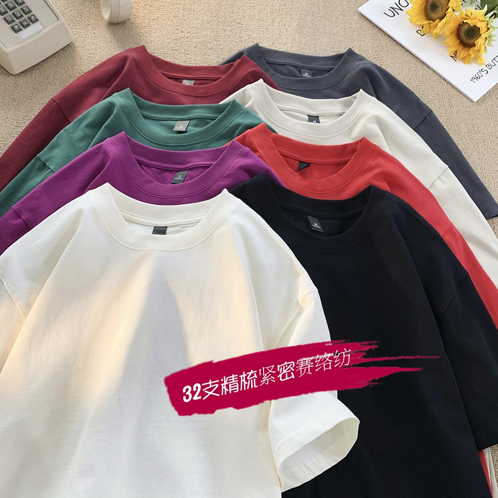 ppge夏季爆款上新双纱纯棉纯色百搭情侣装中性风光版短袖内搭T恤