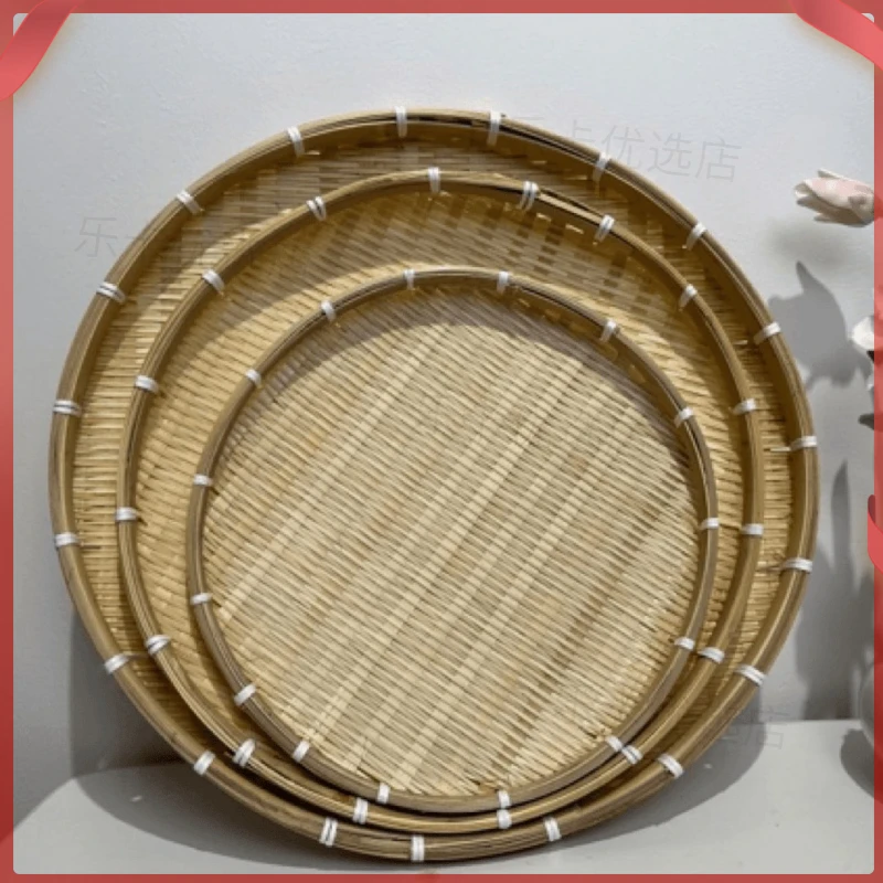 竹编制品簸箕手工农家用晾晒托盘茶点篮厨房收纳馍筐馒头筐圆R162