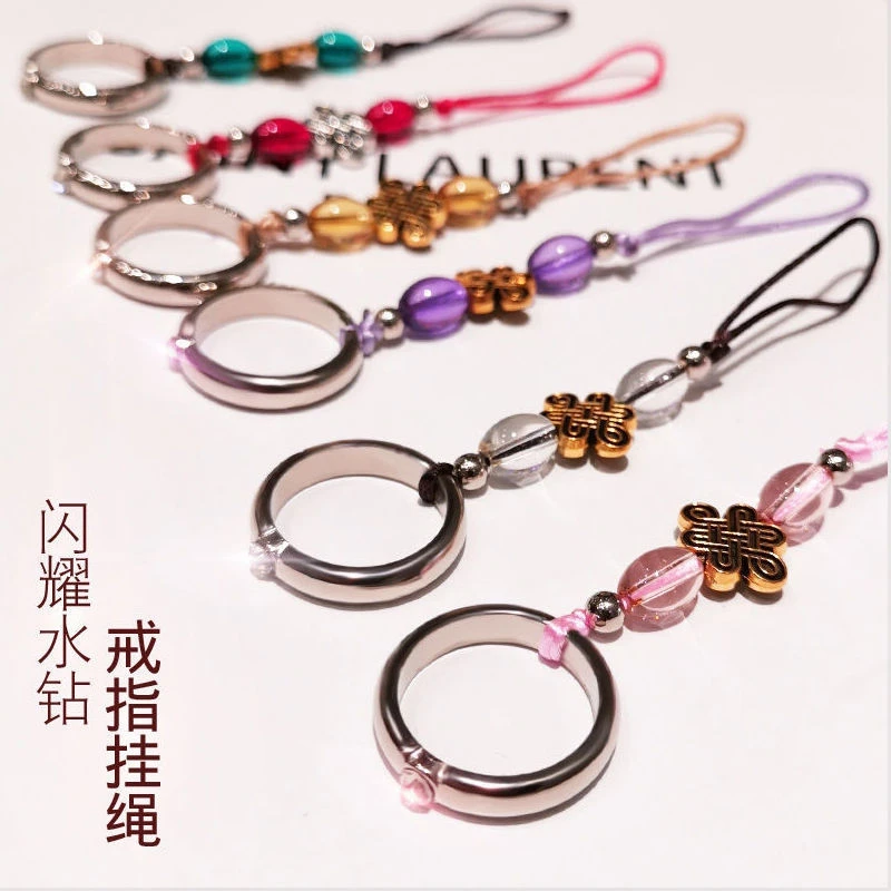 手机挂绳指环扣短款水钻吊坠女款手工编织水晶链挂饰多功能通用