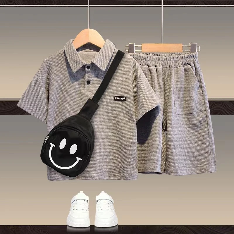 男童夏装套装2023夏季新款儿童韩版简约Polo上衣+五分裤两件套潮