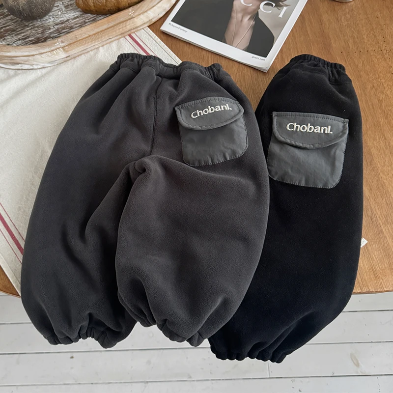 儿童双面摇粒绒加厚裤子2025冬季新款男童韩版运动休闲一体绒长裤