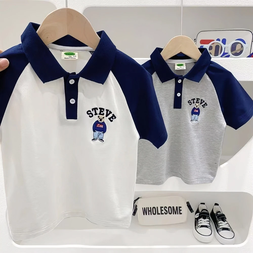 男童POLO衫短袖T恤儿童韩版小熊刺绣休闲百搭上衣2024夏季新品