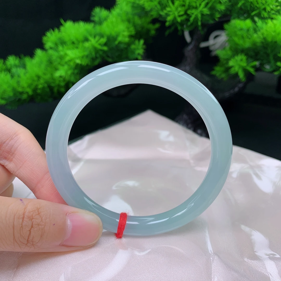 55圈口缅甸天然翡翠A货 老坑糯冰种天空蓝细圆条翡翠手镯女809069