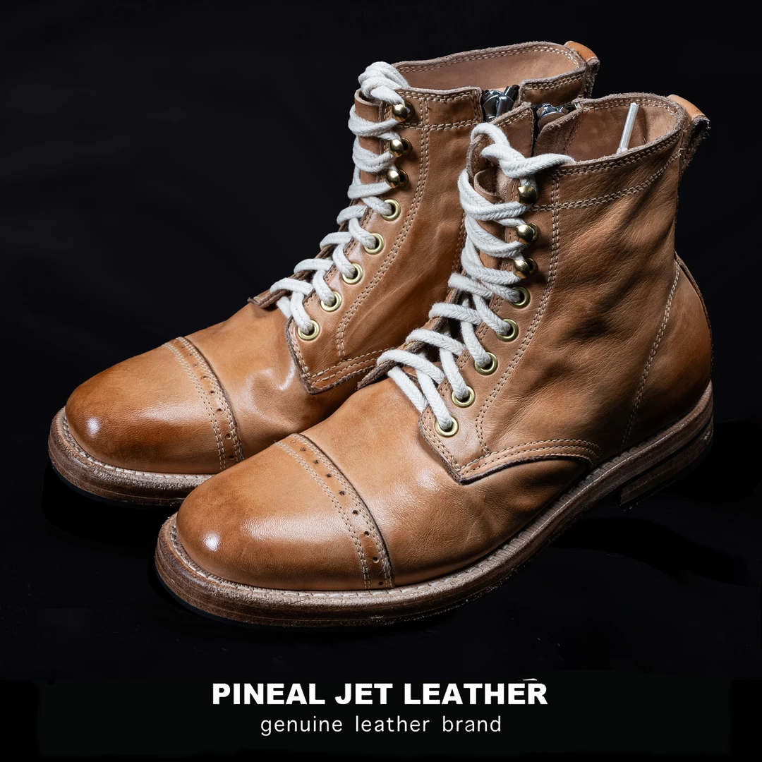 PJL豪松Vibram2024复古男靴066V英伦风固特异纯手工缝线原色驼色K