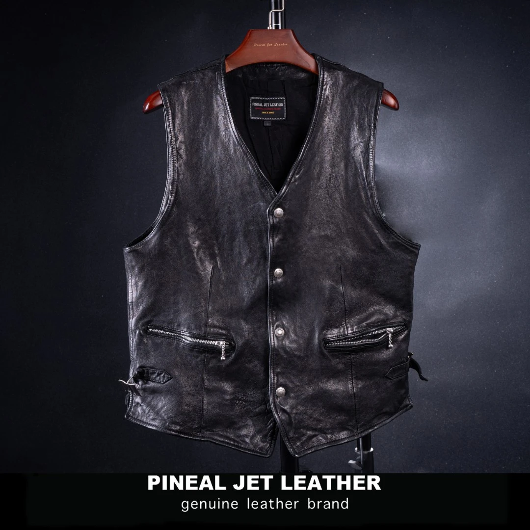 PJL男士经典复古内搭修身绵羊皮v字领皮马甲绵羊皮v字马甲K