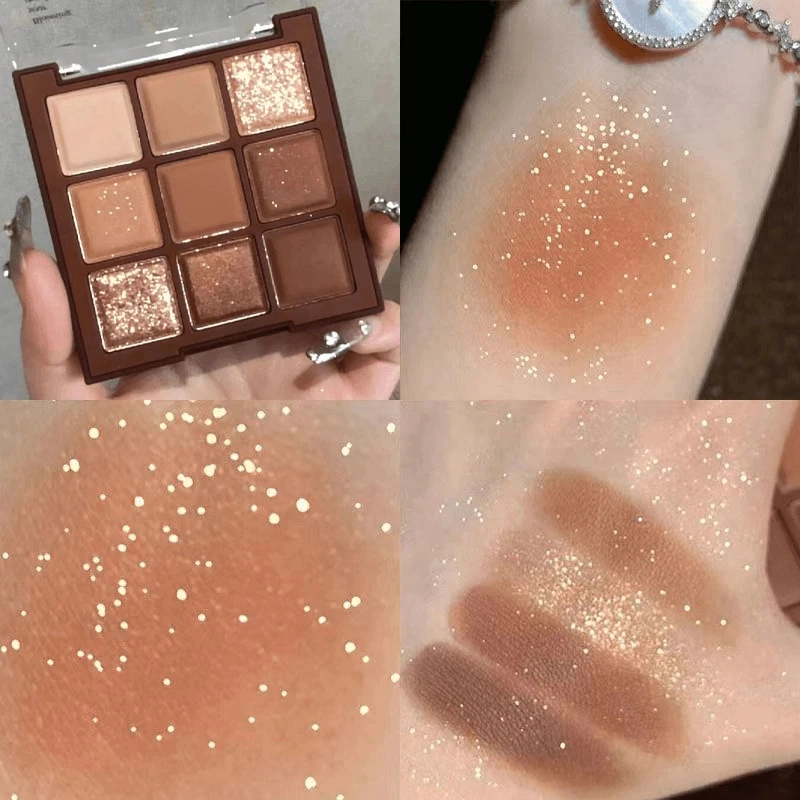 九色棕盘巧克力眼影盘ins超火大地色珠光哑光闪粉细腻不脱妆新手