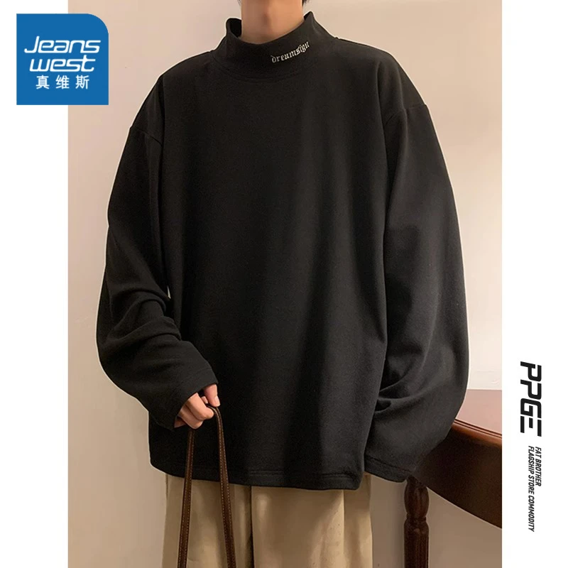 Jeanswest/真维斯男士德绒半高领打底T恤秋冬季内搭长袖潮牌上衣