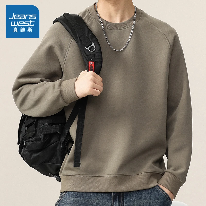 真维斯男士休闲百搭舒适卫衣春秋季新款潮牌宽松圆领上衣服男款潮