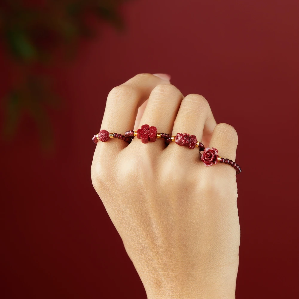 含辰砂工艺品【正品朱砂】高含量紫金砂戒弹力绳圈口时尚戒指