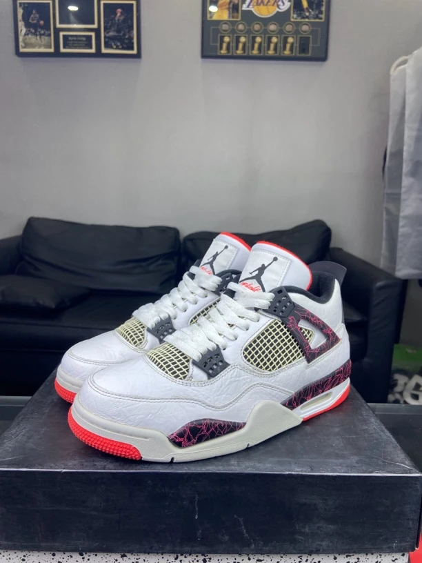 Nike休闲鞋aj4热熔岩42.5码配盒96新中古潮流中帮白红时尚男鞋