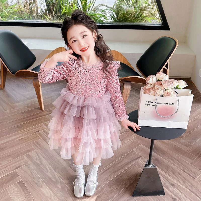 巴拉巴拉恩女童渐变裙子粉色春秋款2024新款秋季女孩宝宝秋装公主