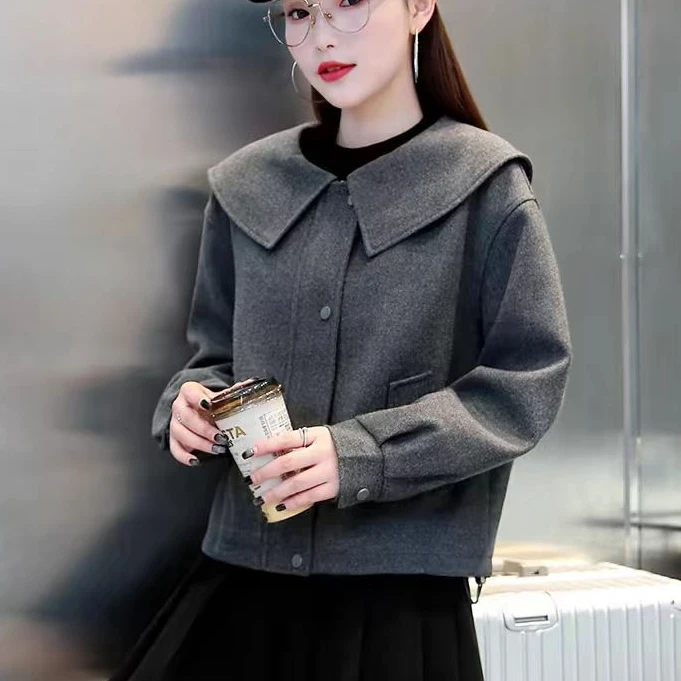 9120款娃娃领短款毛呢外套洋气宽松显瘦夹棉短外套