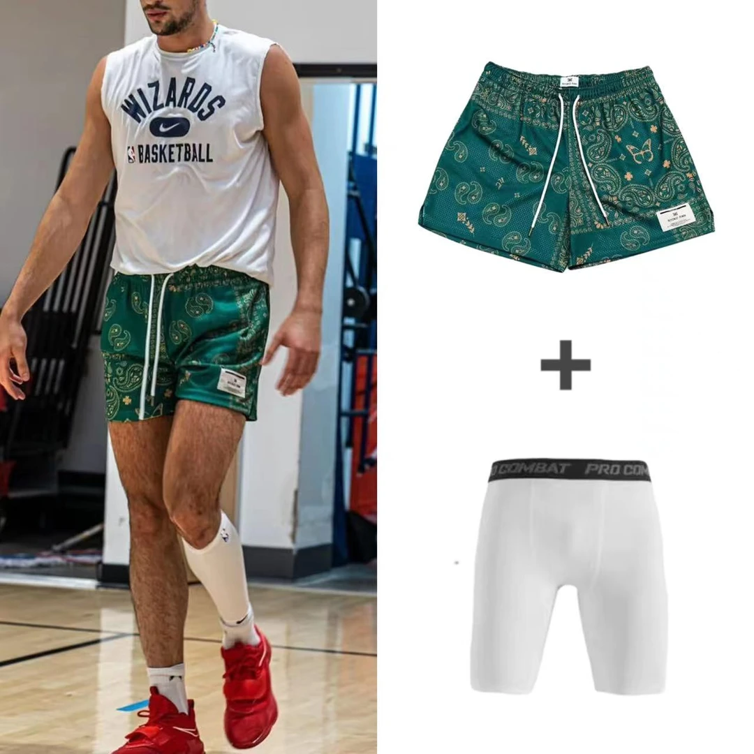 美式腰果花不过膝蝴蝶图案四分篮球裤运动休闲时尚穿搭跑步健身款