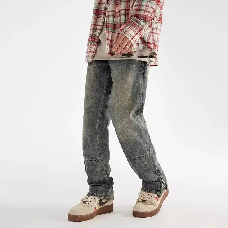 2024春季街头水洗复古百搭直筒美式牛仔裤男款新款修身休闲裤子男