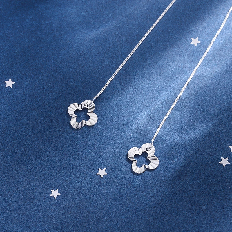 足银耳饰 S990足银车花耳线女养耳洞简约气质百搭耳环韩版耳链