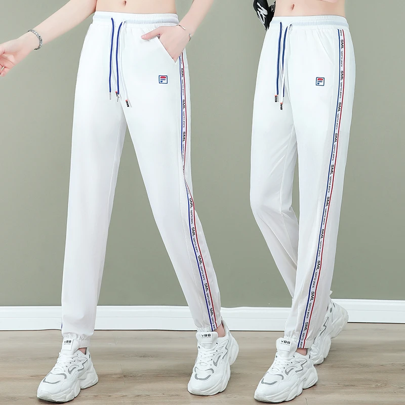 夏季女户外运动冰丝薄款透气弹力速干显瘦束脚长裤跑步徒步清凉裤